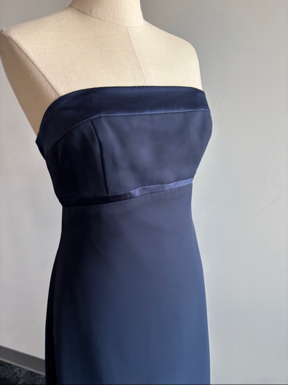 Jordan Strapless Navy Satin-Trim Gown
